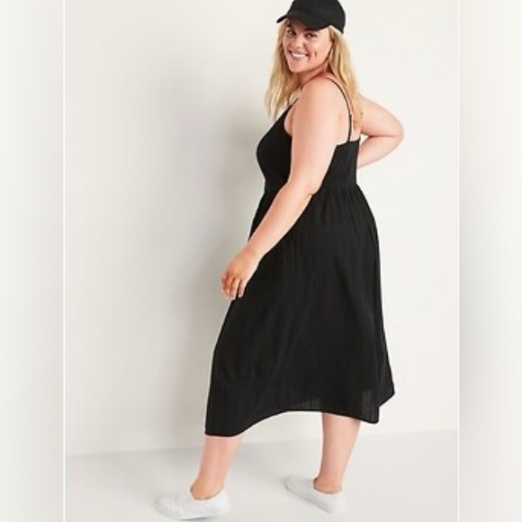 NWT! Black Sleeveless Square-Neck Fit & Flare Midi Cami Dress - Small Tall 💜 - Picture 3 of 5